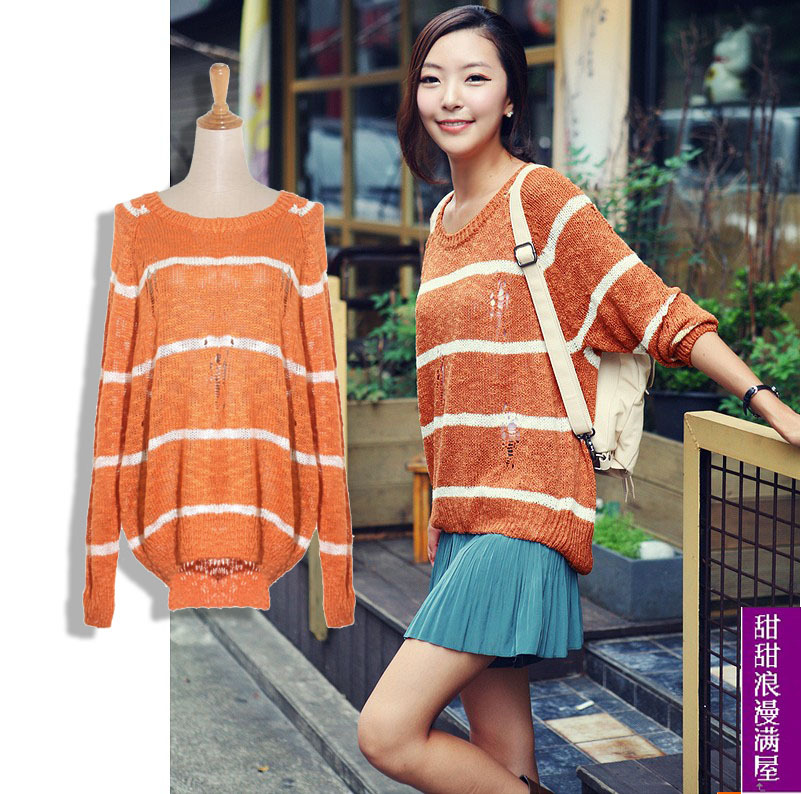 2013 autumn women's 28153 loose song zhu orange cotton cutout wool sweater outerwear