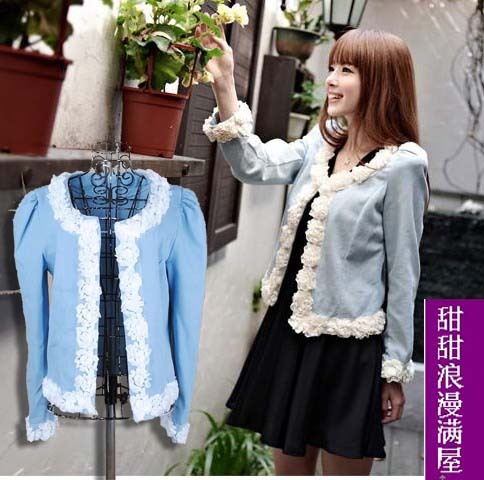 2013 autumn women's 860151 sweet princess three-dimensional rose border patch short jacket