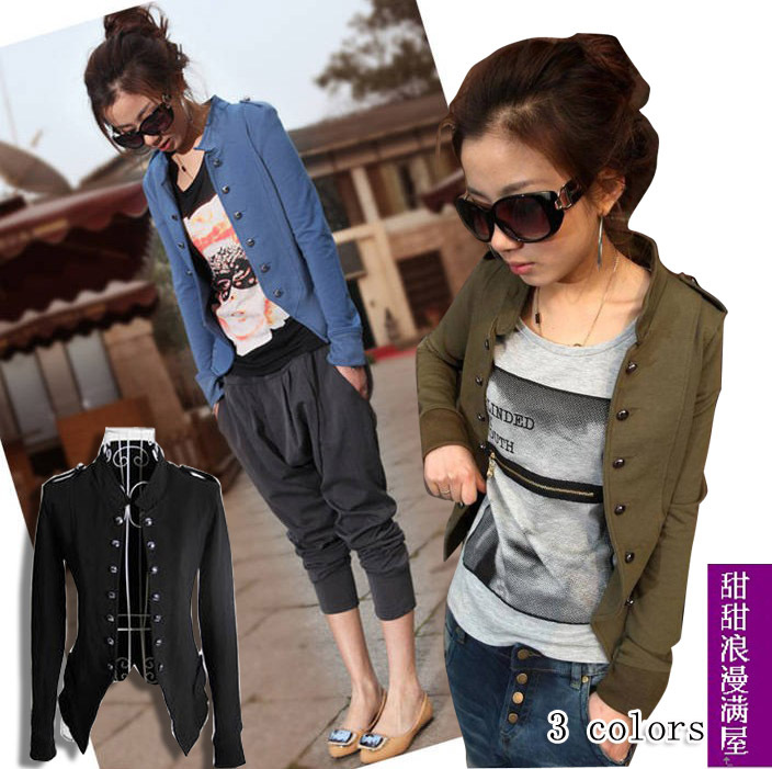 2013 autumn women's b460104 casual all-match elegant epaulette double breasted slim short jacket