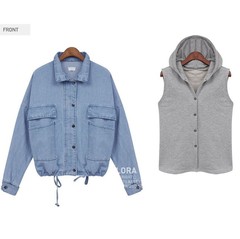 2013 autumn women's casual hooded drawstring twinset light blue denim outerwear 4369