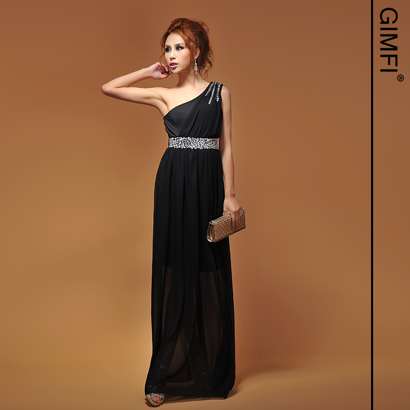 2013 Autumn women's formal fashion oblique sleeveless beading paillette high waist slim waist full dress formal dress