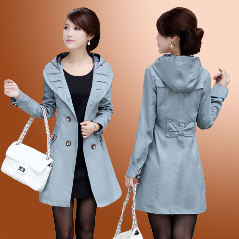 2013 autumn women's lace hooded slim plus size women's outerwear long design trench
