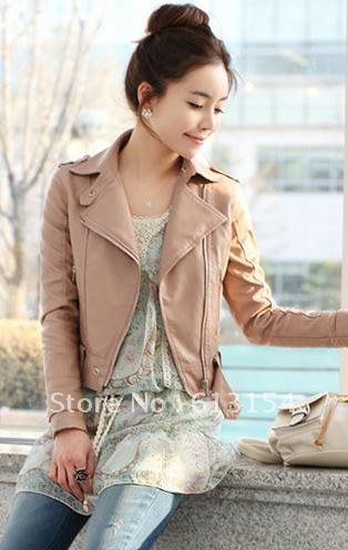 2013 Autumn women's PU water washleather short slim outerwear jacket
