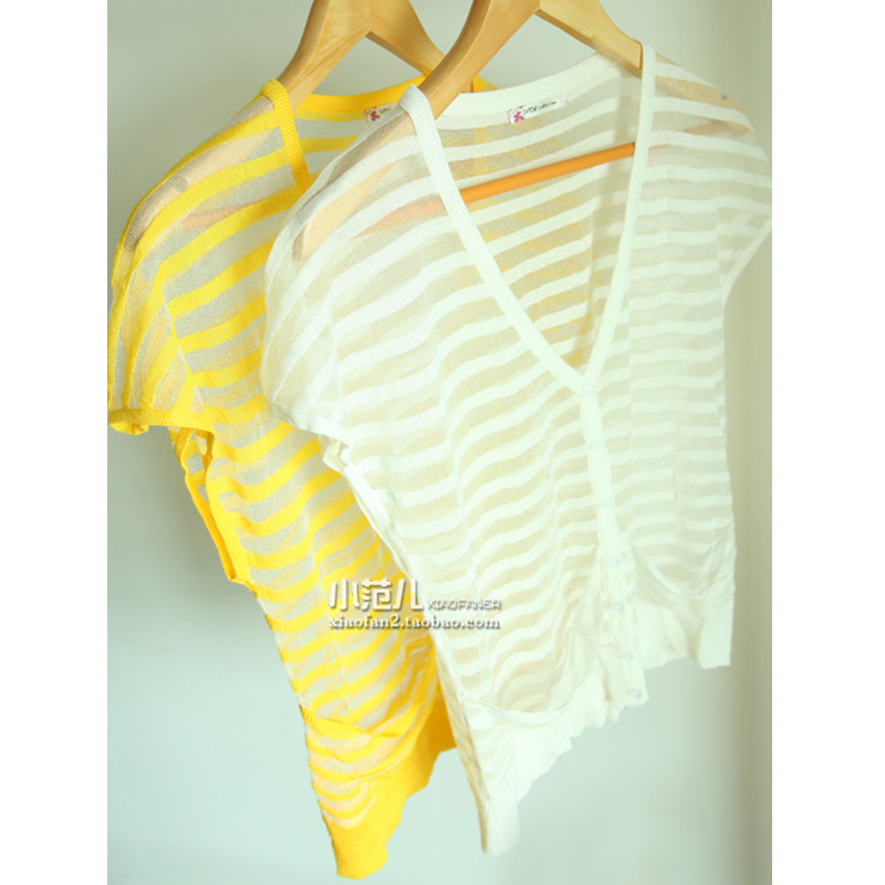 2013 autumn women's short-sleeve sweater cardigan stripe sun protection clothing l038