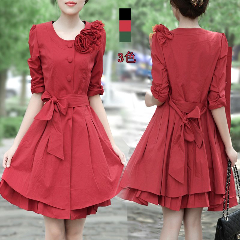 2013 autumn women's slim elegant single breasted plus size half sleeve o-neck slim waist outerwear trench