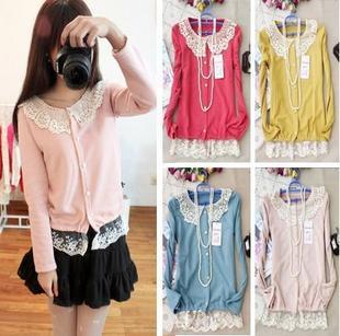 2013 autumn women's slim peter pan collar lace sweep knitted sweater cardigan sweater outerwear a328