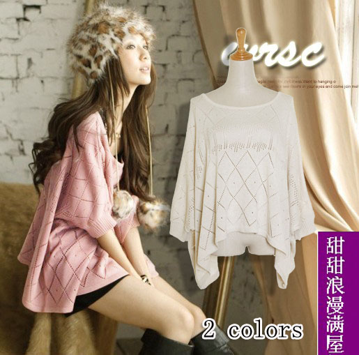 2013 autumn women's sweet 21053 cutout half sleeve fifth sleeve thin sweater shirt