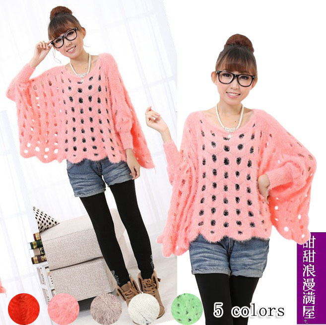 2013 autumn women's sweet 89763 hippocampus wool large cutout batwing sleeve sweater wave sweep
