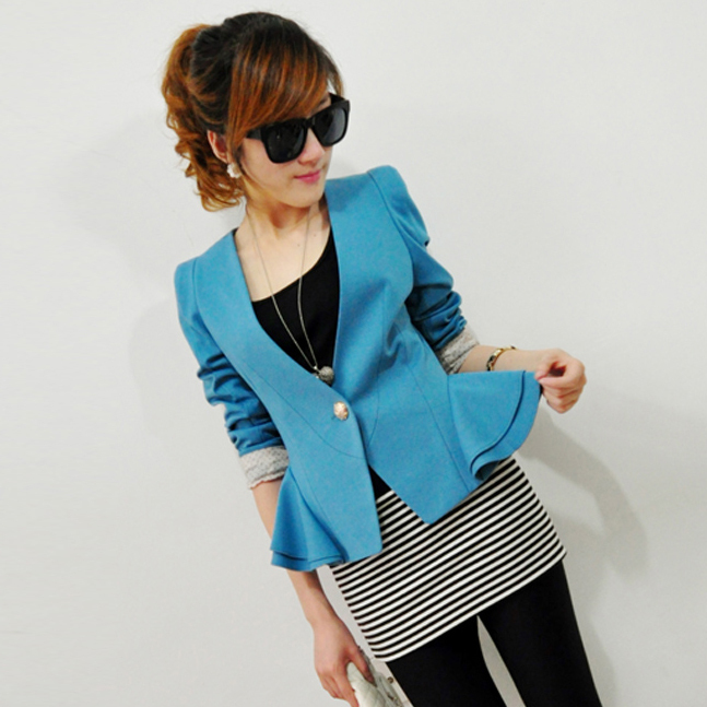 2013 autumn women's sweet ruffle collarless small shoulder pads slim short design blazer outerwear