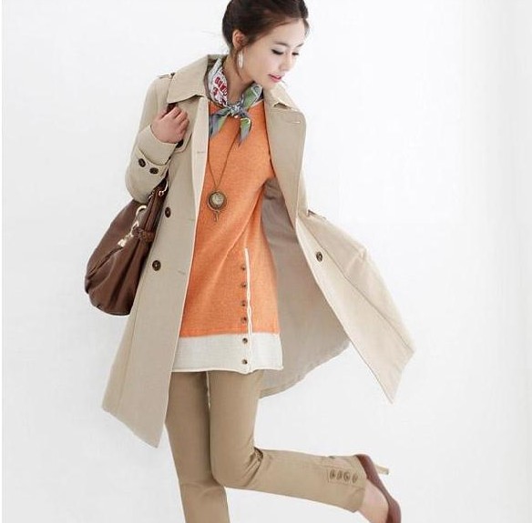2013 autumn women's trench, female outerwear ,medium-long double breasted slim trench