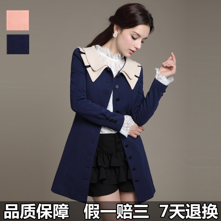 2013 autumn women's trench slim peter pan collar medium-long trench new arrival outerwear