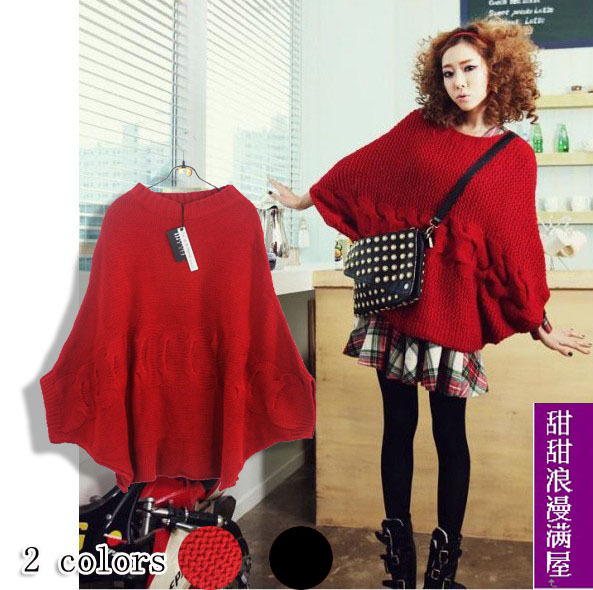 2013 autumn women's ultra wide batwing sleeve casual sweater dsmv twist outerwear h1019