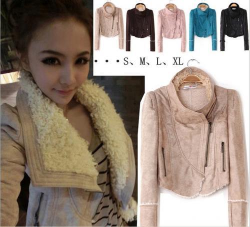 2013 autumnkorean winter fashion korean sells the lambs wool warm locomotive leather coat ;Free shipping