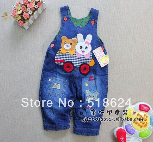 2013 Baby Boys Girls Cartoon Design Overall Jeans High Quality Denim Children's Overalls 6pcs/lot Promotion, Free Shipping