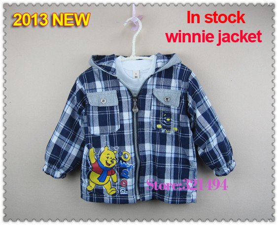 2013 Baby boys shirts cotton kids shirts ,fashion plaid sweatshirts,children cartoon bear shirts,girl clothes 3pcs/lot