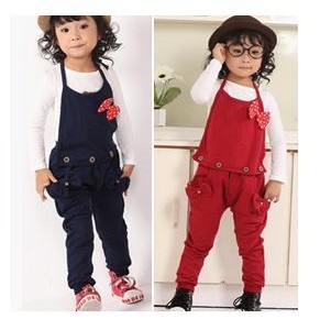 2013 baby girls cartoon overalls kids suspender trousers girl's cat pants navy red