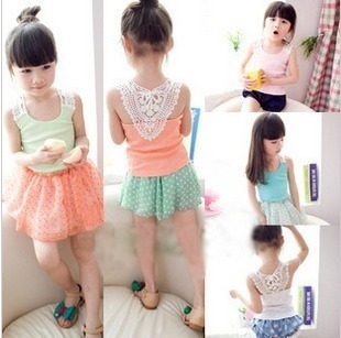 2013 back beautiful girls clothing cutout all-match lace vest 100% cotton