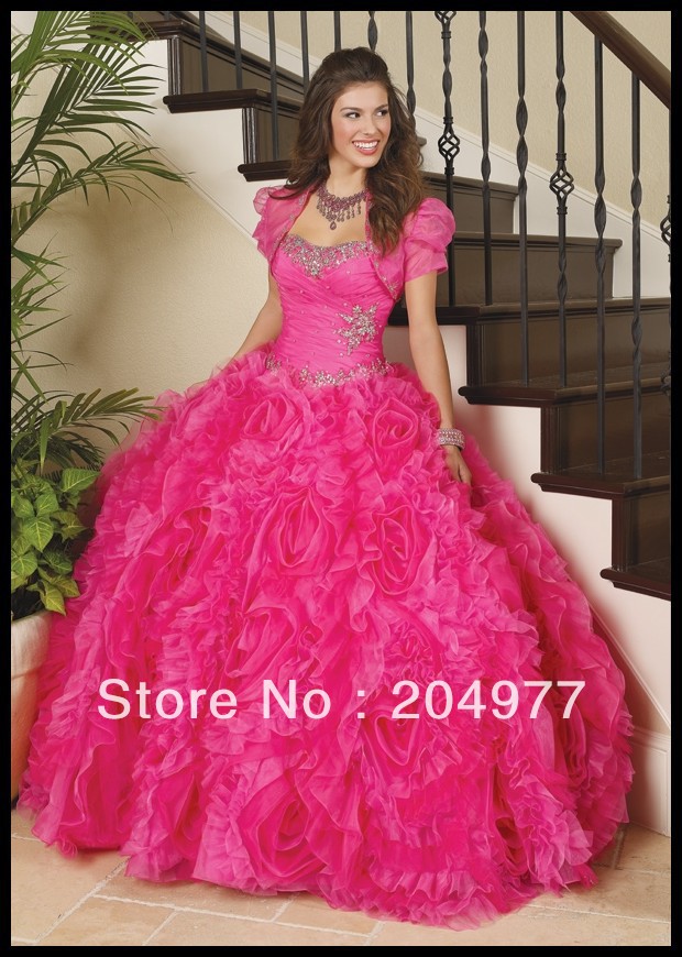 2013 Ball Gowns Strapless Fuchsia Flowers  Quinceanera Dresses Wear For The Girl QD-1338