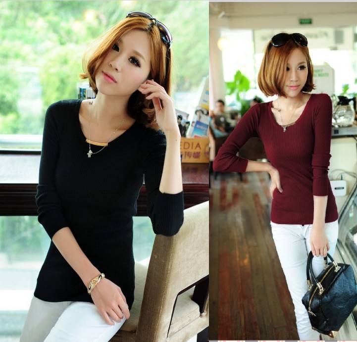2013 basic shirt female all-match pullover o-neck long-sleeve sweater basic shirt female