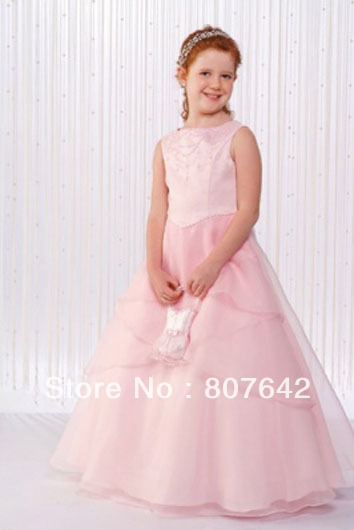 2013 beading Custom-size/color chiffon Floor-length A-line Flower girl dresses girls party dresses Sky-1117