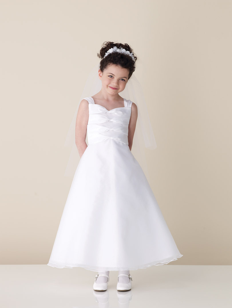 2013 Beautiful flower girl dresses a-line ruffle off-the-shoulder white organza low price sleeveless