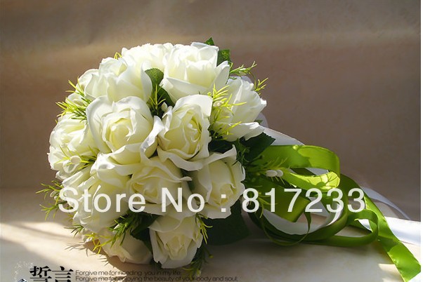 2013 Beautiful White Wedding Bouquet Artificial Rose Flowers Bridal Bouquets 2 Colors Wedding Bouquet ><tyrdh4