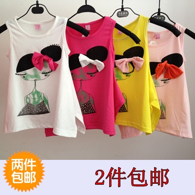 2013 beauty girls clothing fresh bow sleeveless vest top fashion cotton T-shirt 100%
