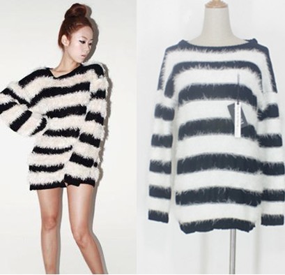 2013 black-and-white faux stripe casual sweater pullover 372099 high quality