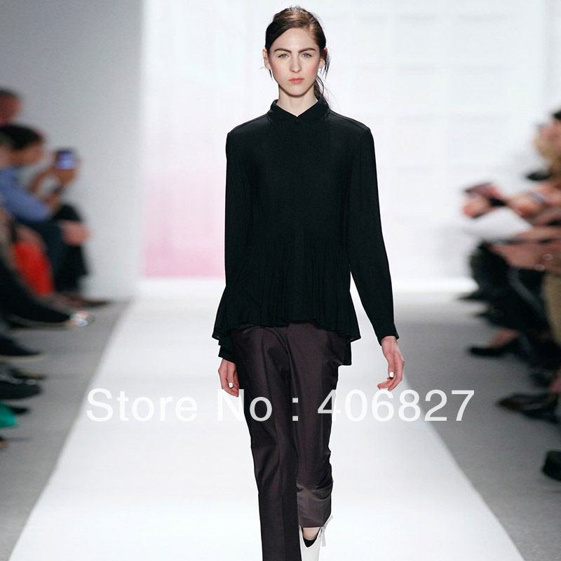 2013 blouses autumn winter new women's shirts fashion pleated hem long sleeve lapel shirt 754a001