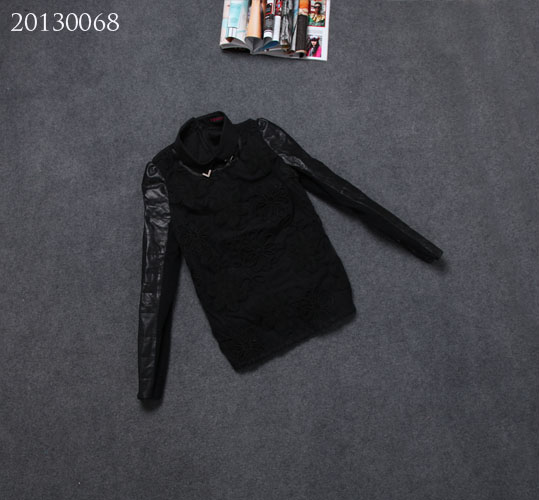 2013 bodhi cat cute small lapel gauze shirt cotton knitted leather all-match sleeve elegant shirt