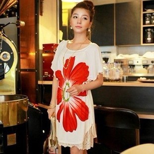 2013 Bohemia full dress short-sleeve dress plus size maternity clothing skirt loose waist one-piece dress, free shipping