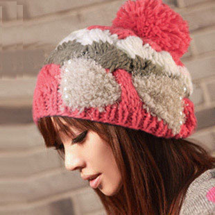 2013 bow pearl thermal knitted hat autumn and winter hat Women sphere knitted winter hat