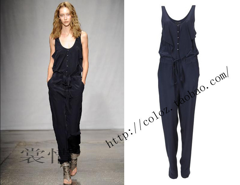 2013 brand new arrival Fashion black sleeveless o-neck vest  top strap jumpsuit flexible waite long trousers female overalls