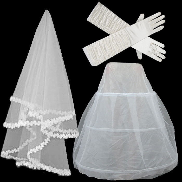 2013 bridal veil elastic satin gloves gauze petticoats sets