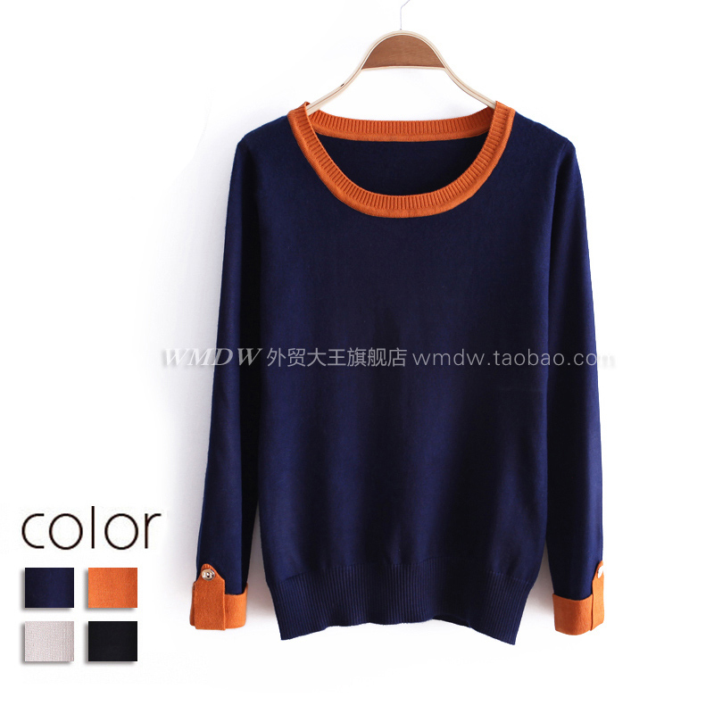 2013 brief patchwork o-neck long-sleeve pullover female wx1000 basic sweater free shipping