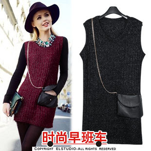 2013 brief sleeveless chain small bag decoration medium-long pullover sweater kn637