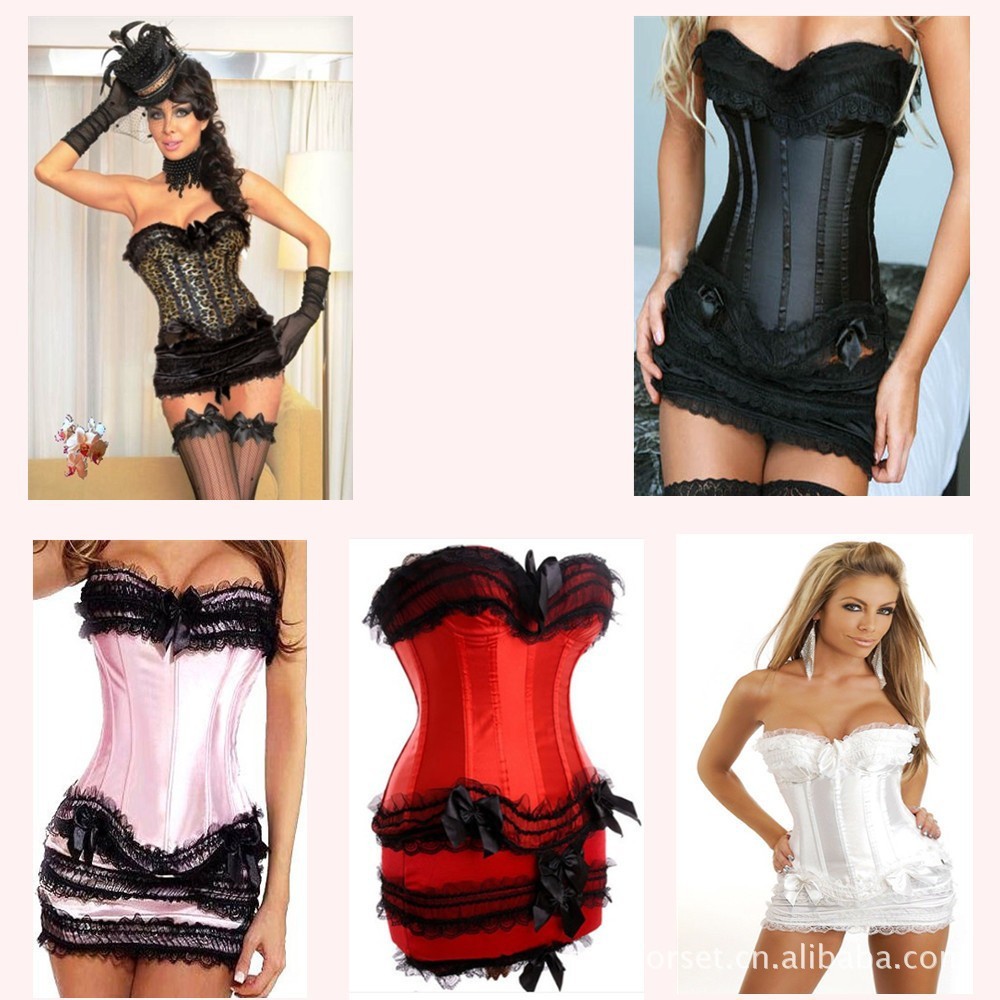 2013  Bustier Bride Corset Sexy Lingerie With Mini Skirt S-2XL Gothic Corset Shapers Free shipping