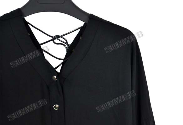 2013 Casual Women's V-neck Back lace-up Long Sleeve Blouse Top Black White free shipping 10014