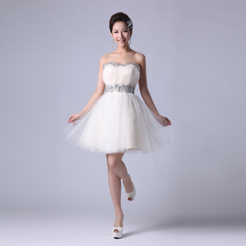 2013 champagne color dress bridesmaid dress tube top princess short skirt bridal wear