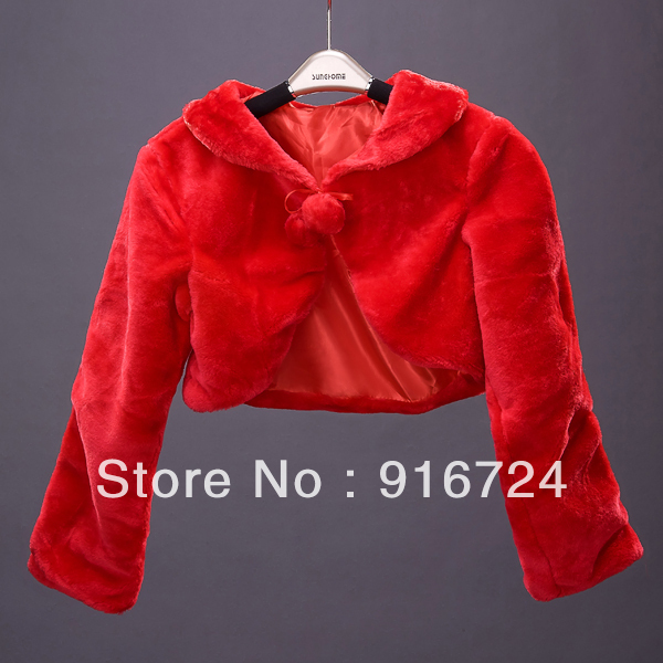 2013  Cheapest Fashion  Red Faux Fur  Wholesale 3/4 Sleeve Bride's Wraps