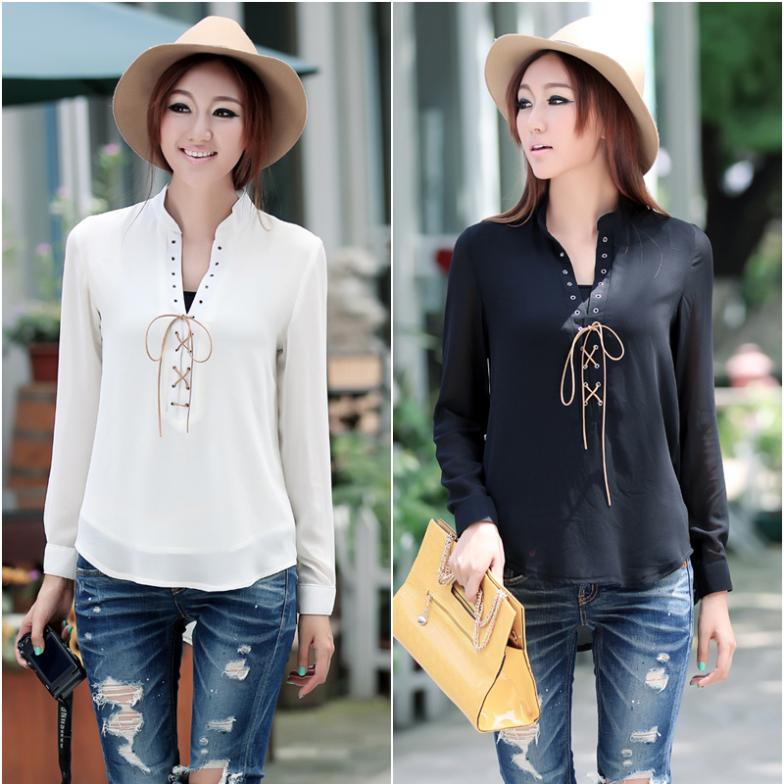 2013 chiffon draw long sleeve shirt,women chiffon blouses 2 colour size M,L FREE SHIPPING