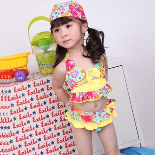 2013 child swimwear big boy bow blended-color small flower split swimwear girl princess female child swimwear