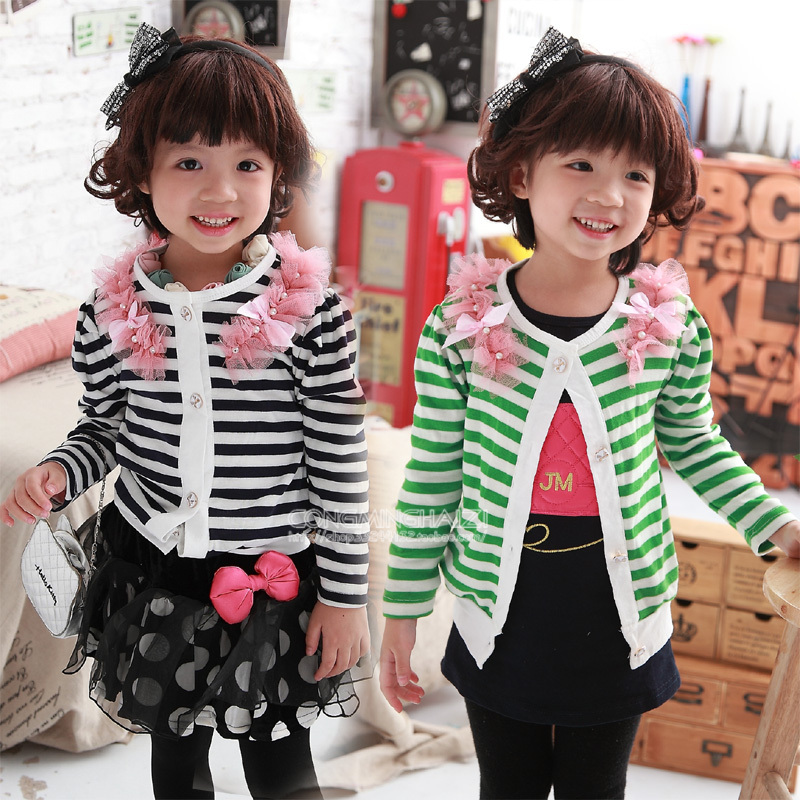 2013 children's clothing child baby female child autumn sweet all-match stripe cardigan female 07071