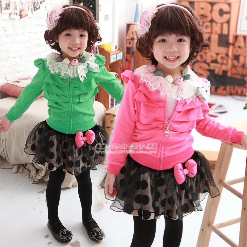 2013 children's clothing child baby female child autumn sweet laciness all-match cardigan female 07070