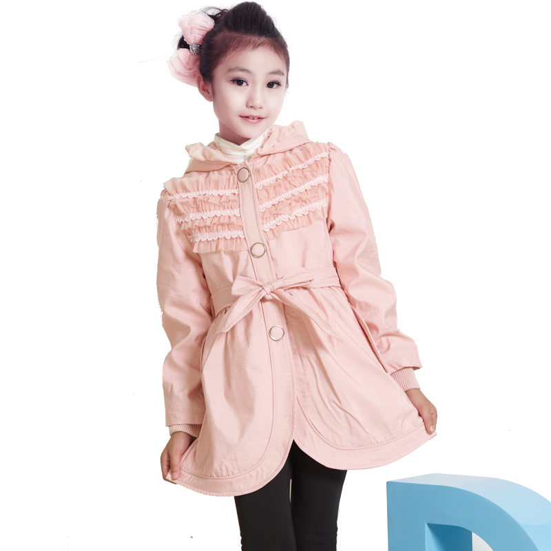 2013 children's clothing child trench female child outerwear lace thickening outerwear
