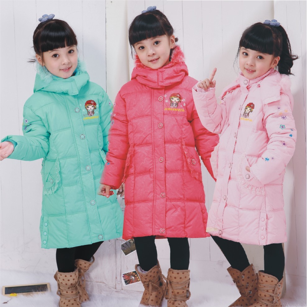2013 Children's clothing female child 2013 autumn and winter fashion down cotton wadded jacket outerwear long design 12d1617