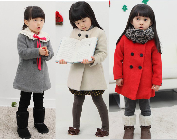 2013 children's clothing female child medium-long double breasted trench outerwear plus size wool coat