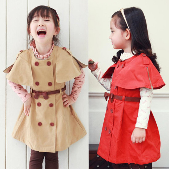 2013 children's clothing female child spring and autumn child cape trench female child outerwear overcoat