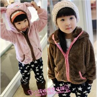2013 children's clothing female child spring three-dimensional rabbit with a hood thickening outerwear cardigan zipper sweater