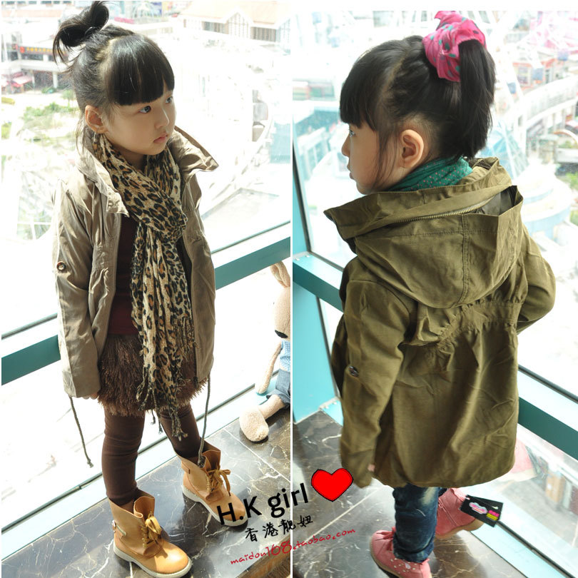 2013 Children's clothing female winter child 2011 female child trench outerwear long design free shipping